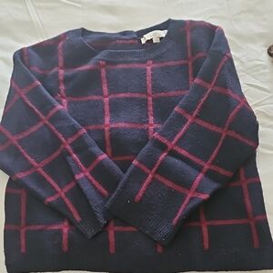 LOFT Oversized Cropped Navy and Burgundy Sweater